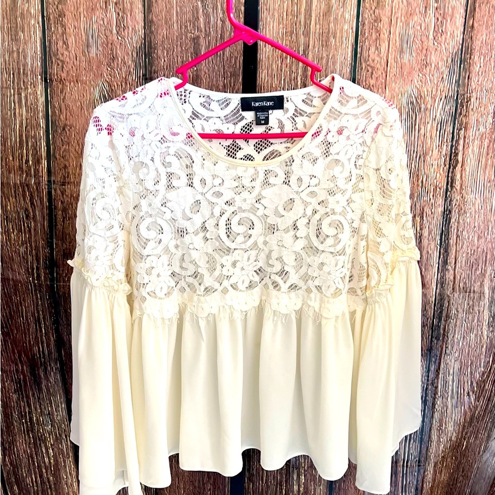NWOT Karen Kane Flare Hem Lace Top